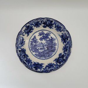 Vintage Flow Blue Serving Bowl by W. Adams & Co. in England, Fairy Villa Pattern